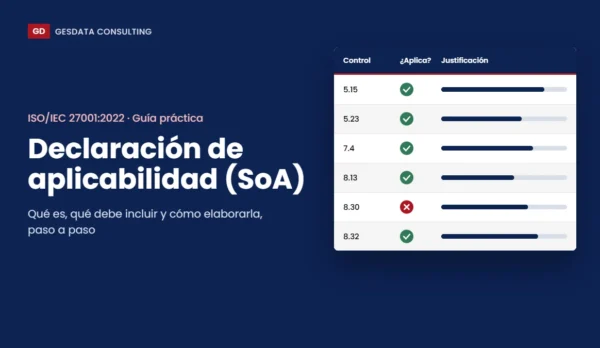 Declaración de aplicabilidad ISO 27001 (SoA) Declaración de aplicabilidad ISO 27001: ejemplo de tabla con controles, aplicabilidad y justificación