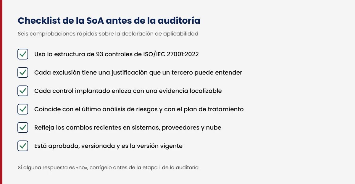 Checklist de la declaración de aplicabilidad ISO 27001 antes de la auditoría: seis comprobaciones